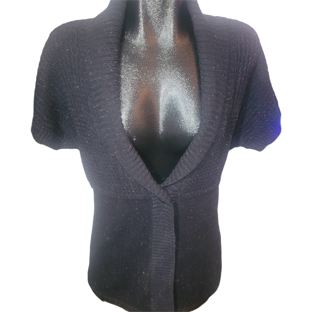 Northern Reflections Black Short Sleeve Knit Sweater Cardigan Size M